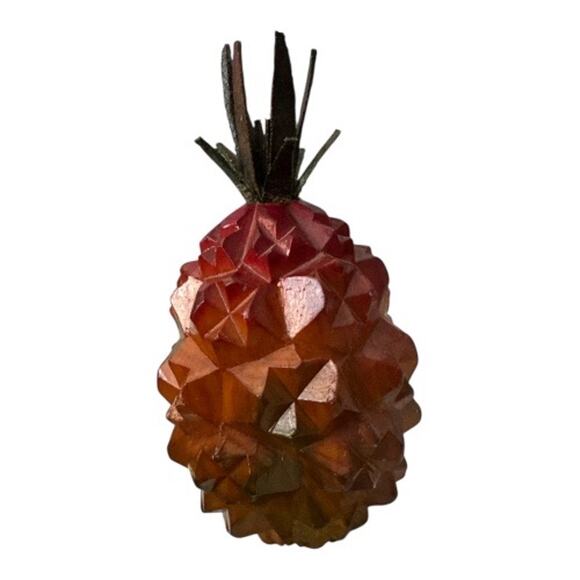 Vintage Mid Century Hand Carved Hawaiian Pumpkin Leather Crown Leaves - Picture 2 of 10